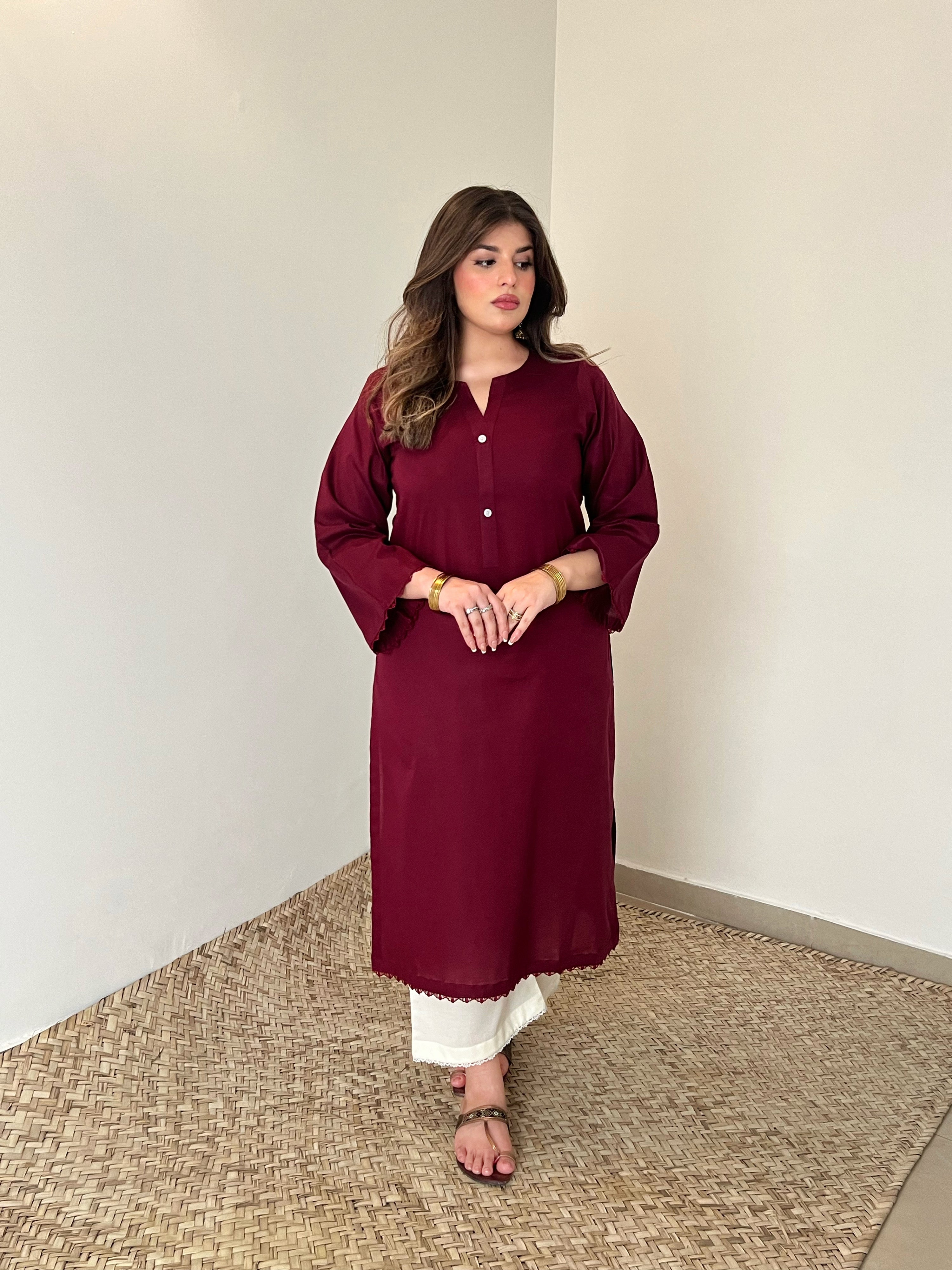 Maroon Cotton Kurta