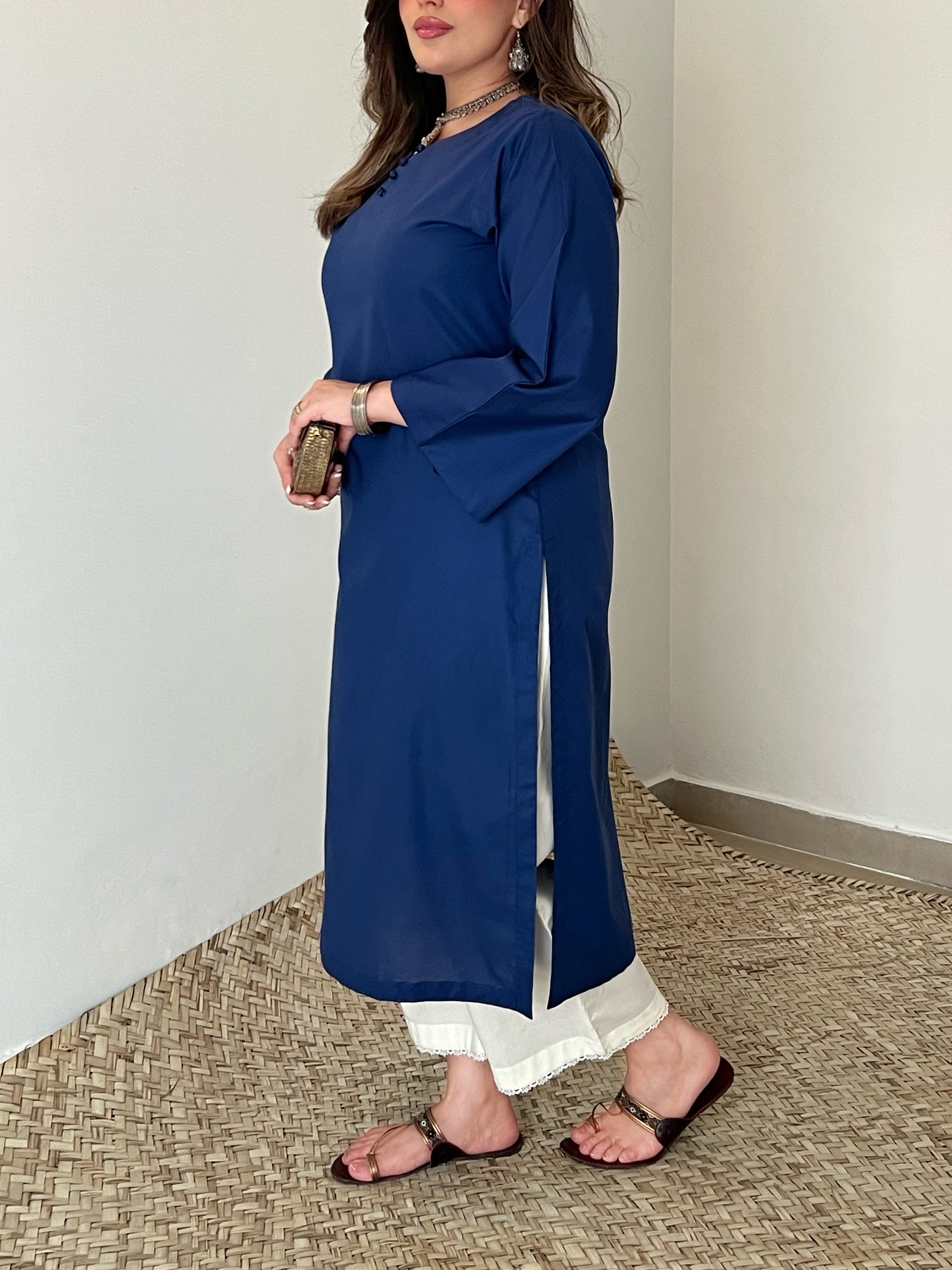 Navy Blue Cotton Kurta