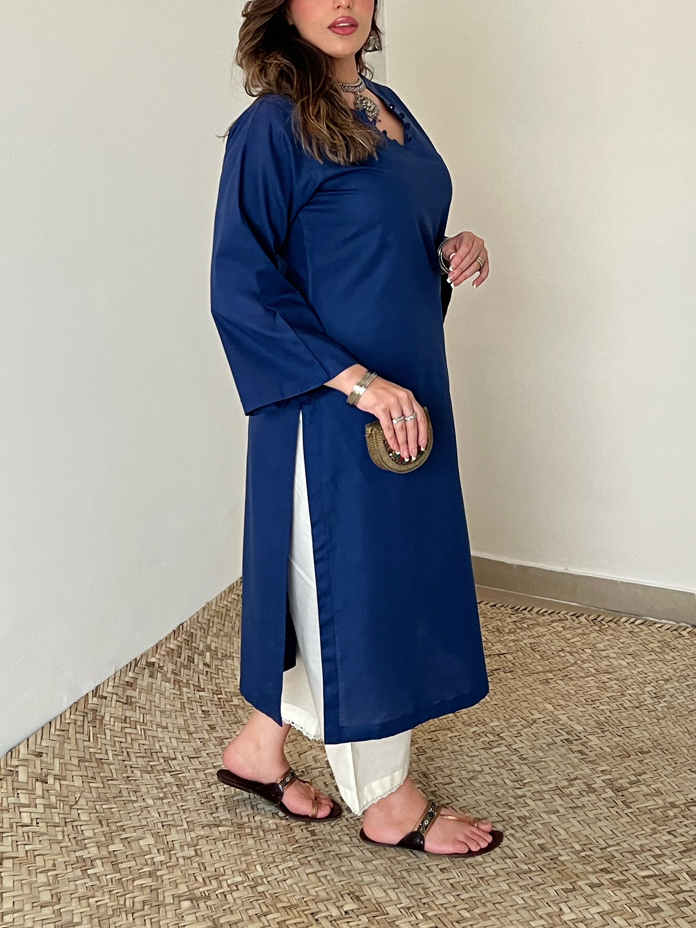 Navy Blue Cotton Kurta