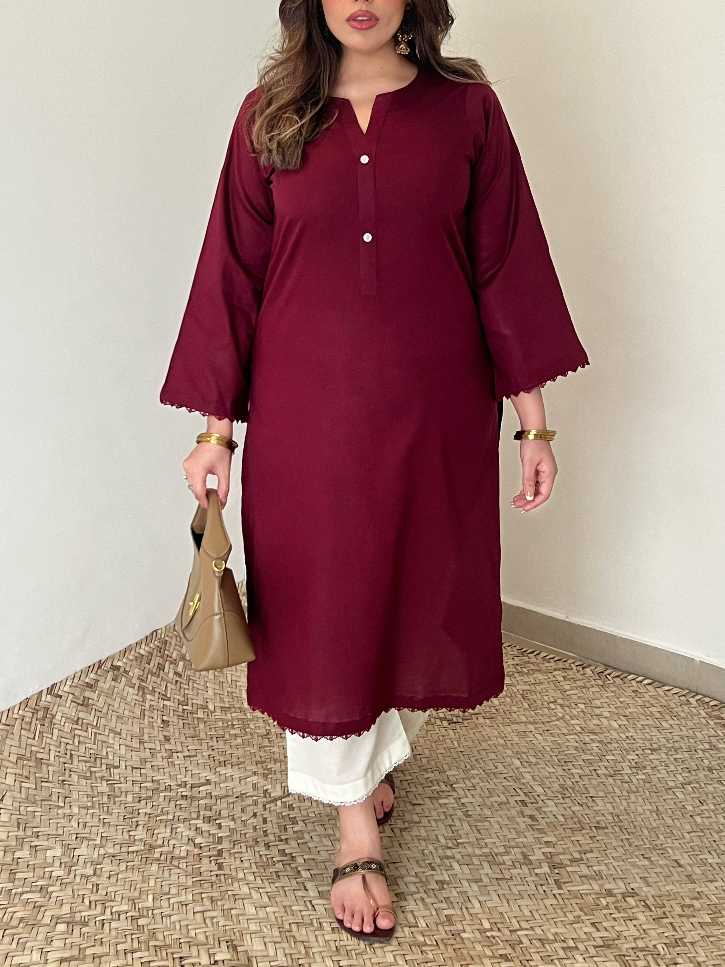 Maroon Cotton Kurta