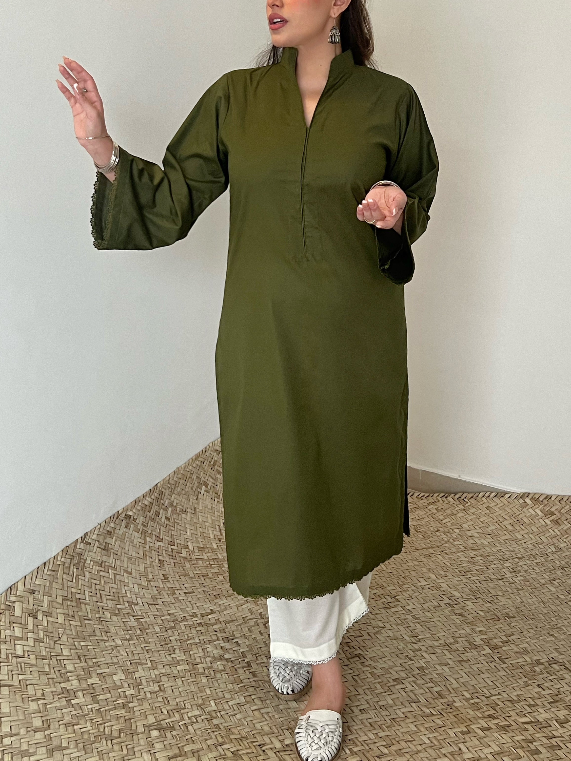 Olive Green Cotton Kurta