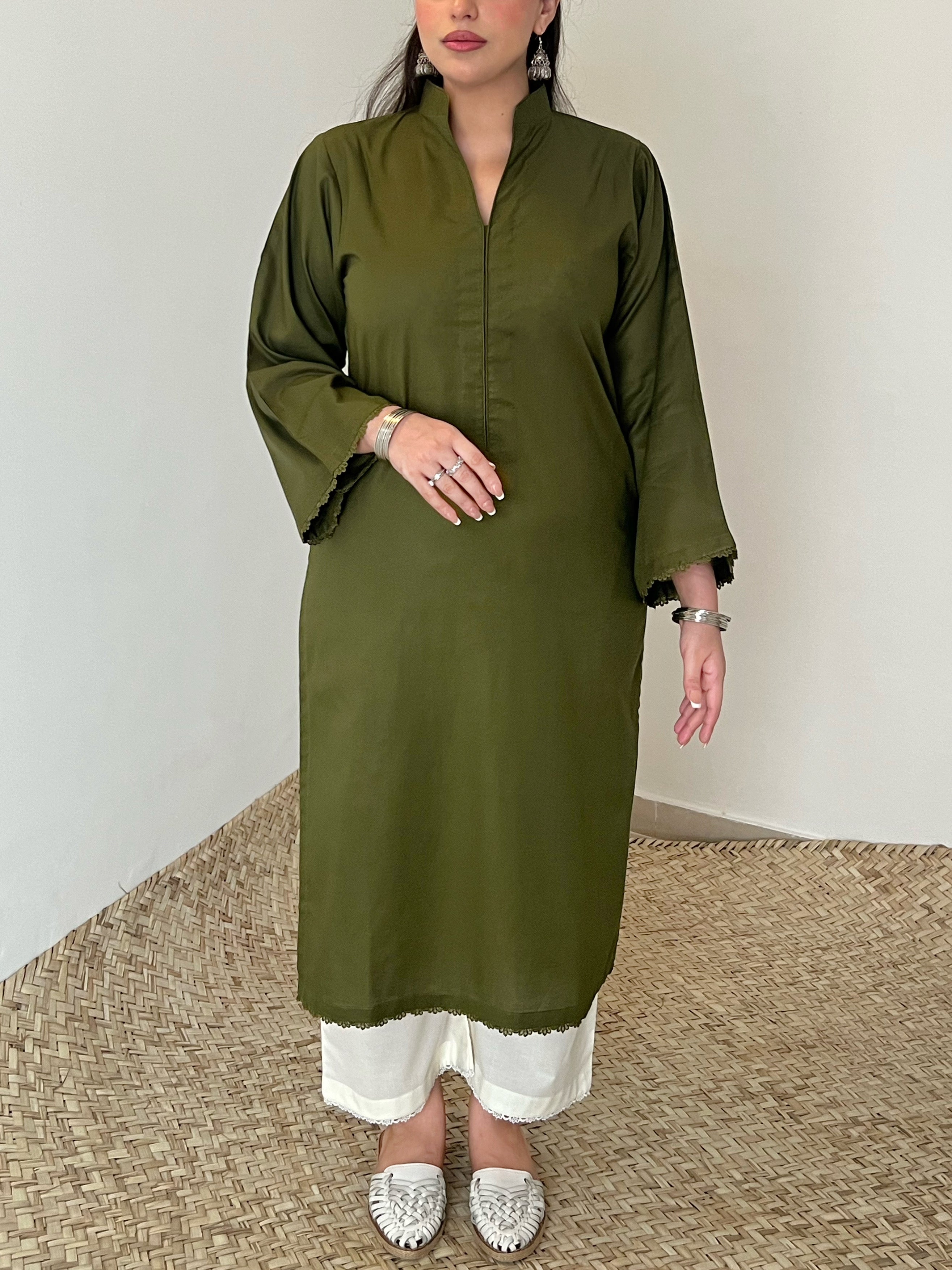 Olive Green Cotton Kurta