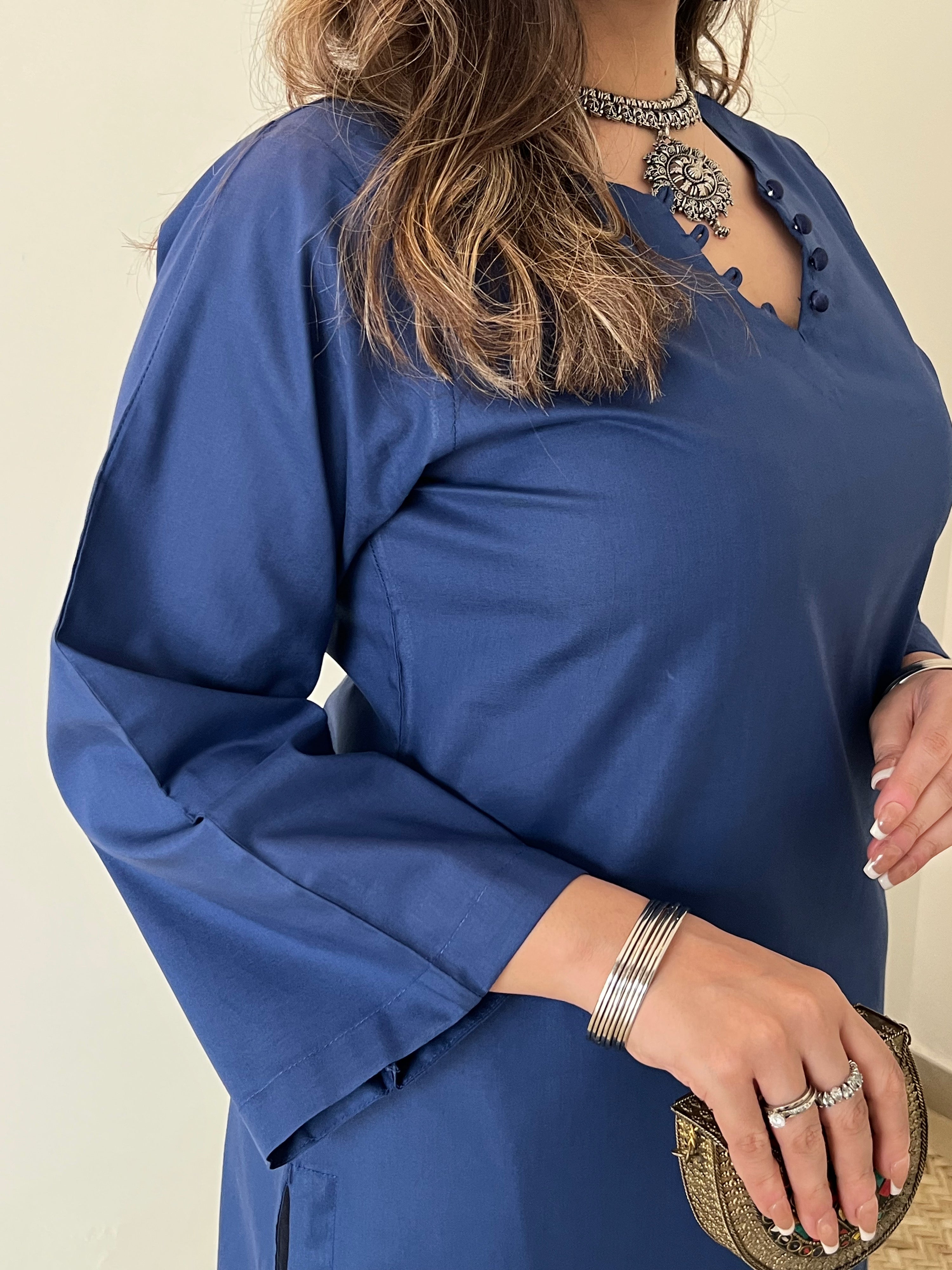 Navy Blue Cotton Kurta