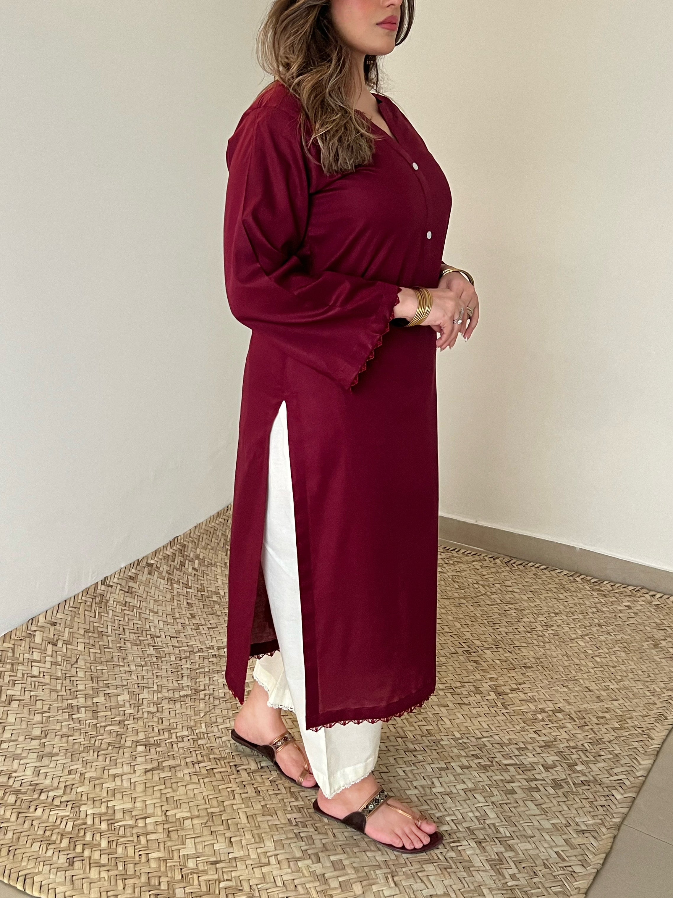 Maroon Cotton Kurta