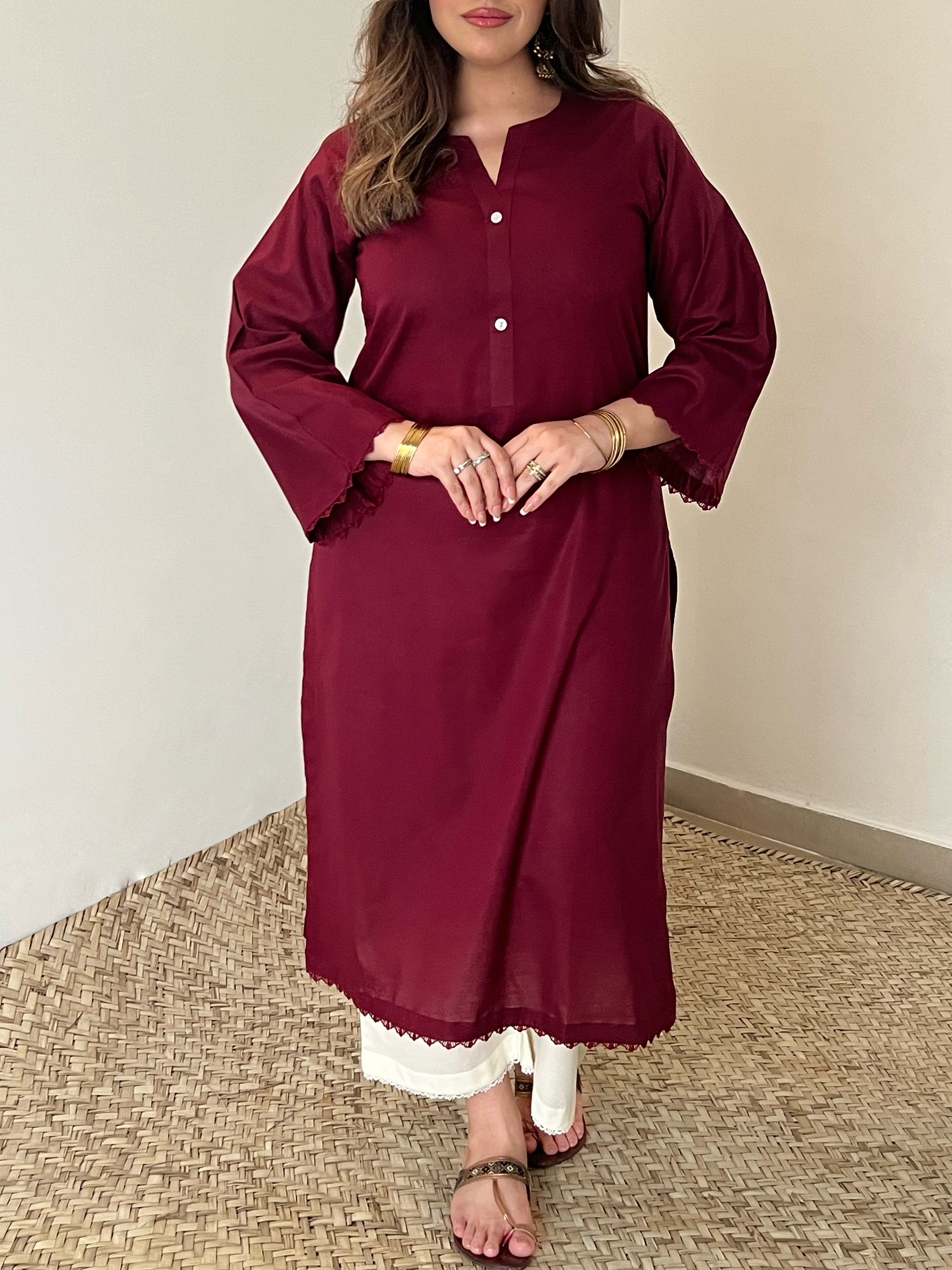 Maroon Cotton Kurta