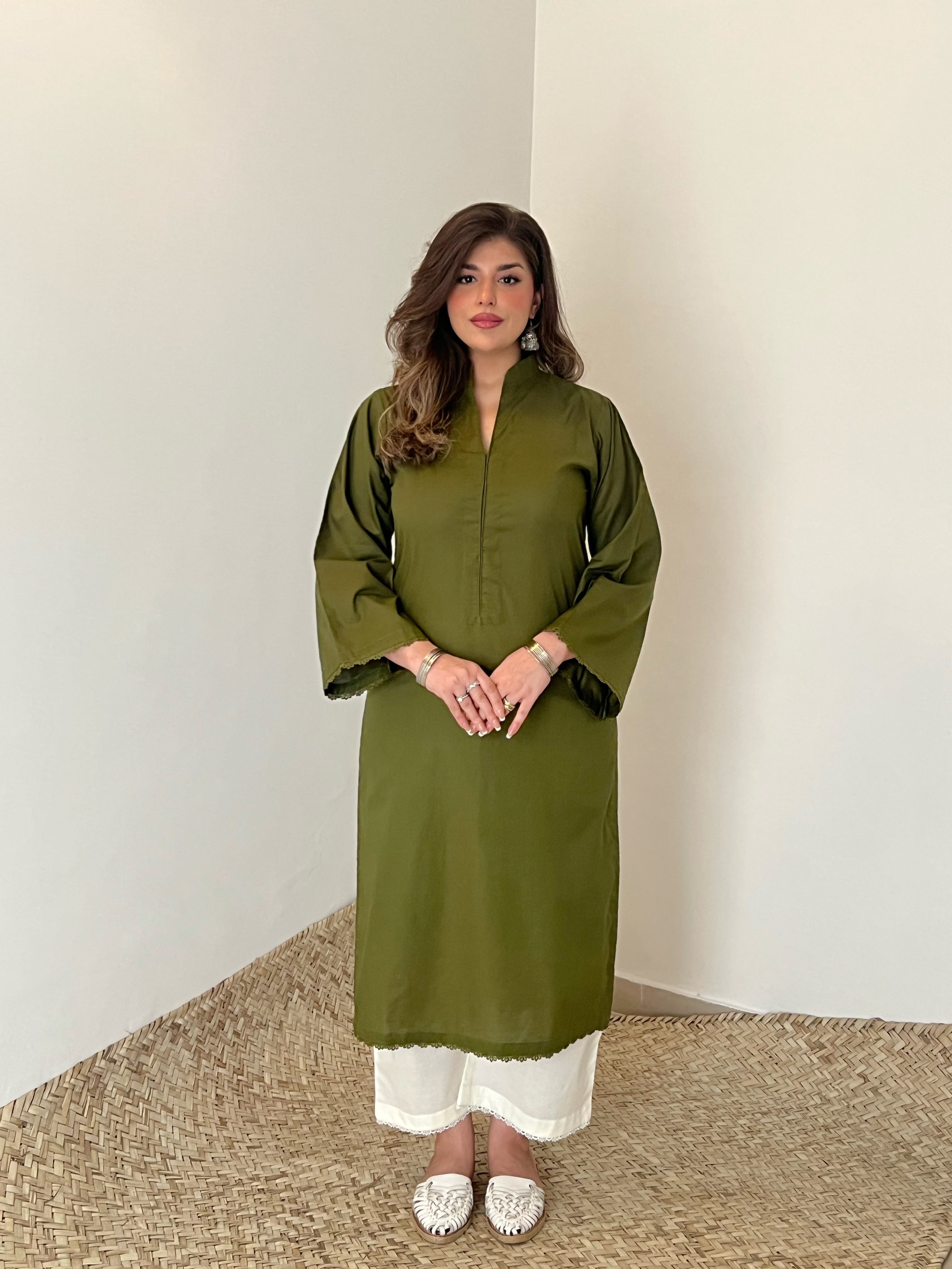 Olive Green Cotton Kurta