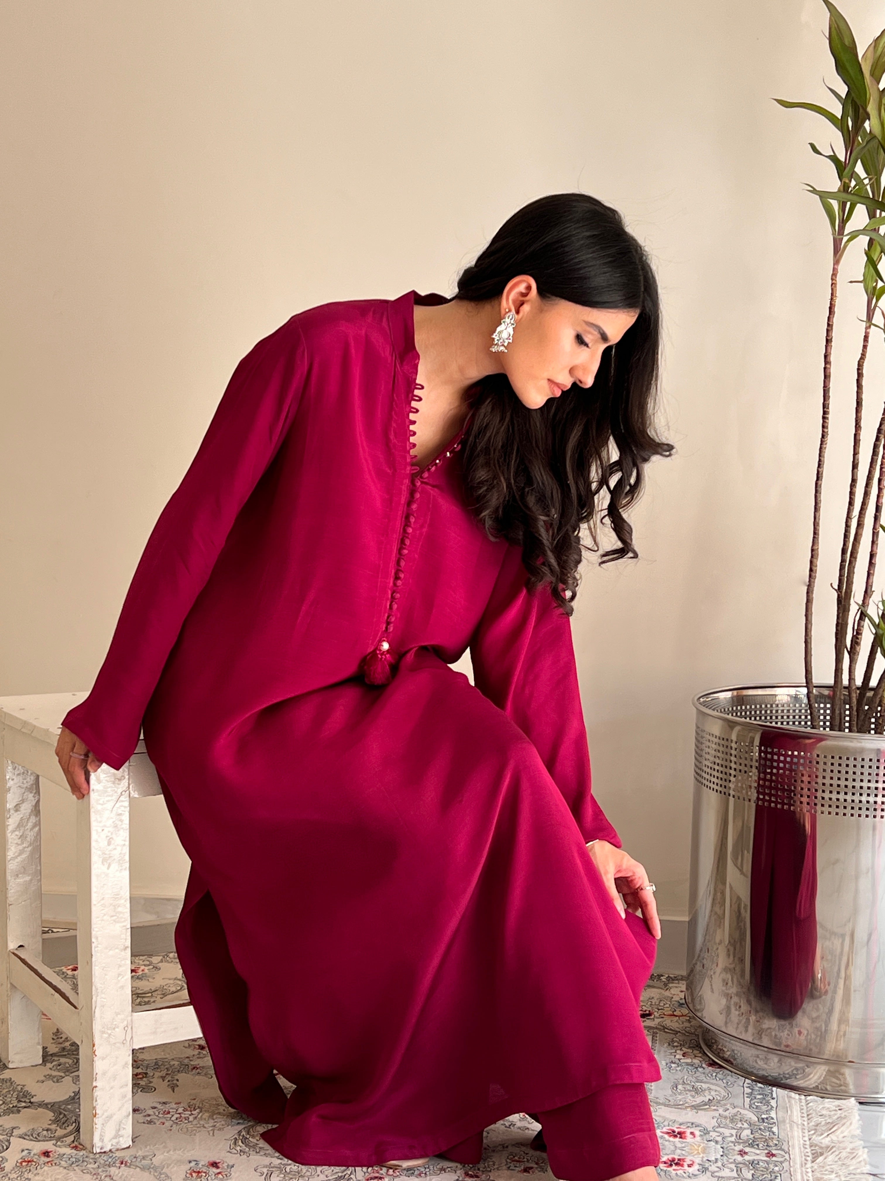 Deep Plum Silk Solid 2PC Set