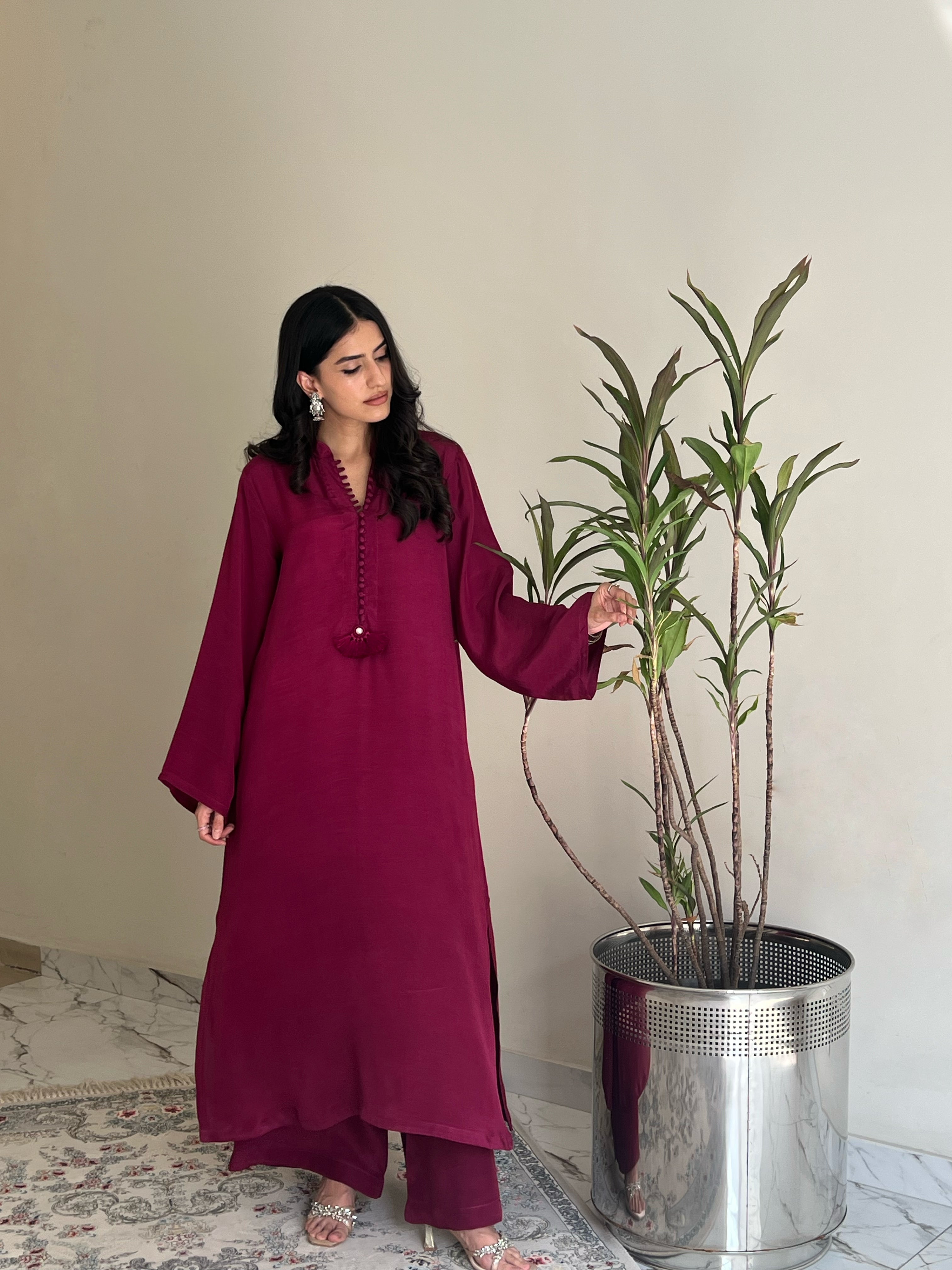 Deep Plum Silk Solid 2PC Set