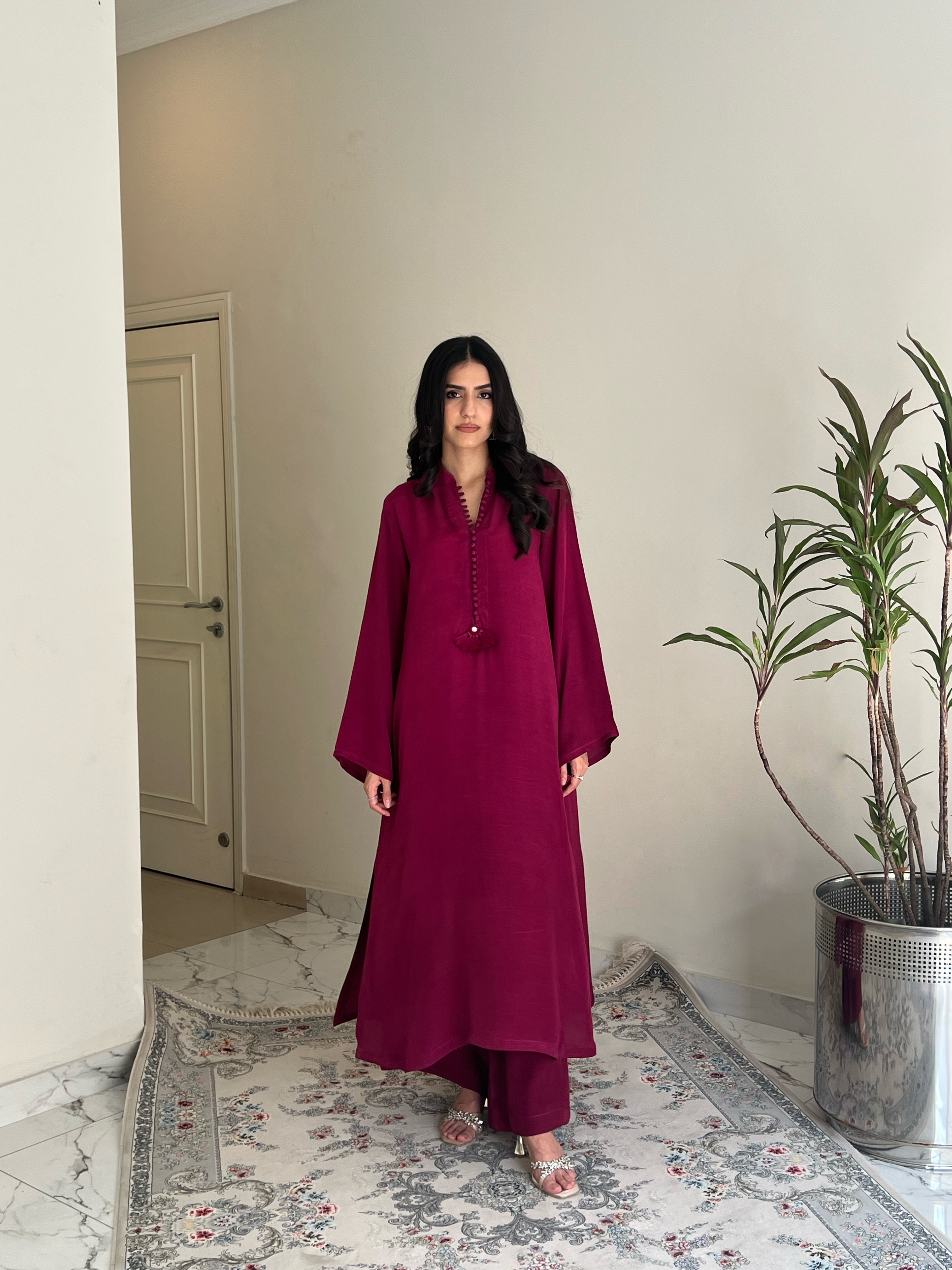 Deep Plum Silk Solid 2PC Set