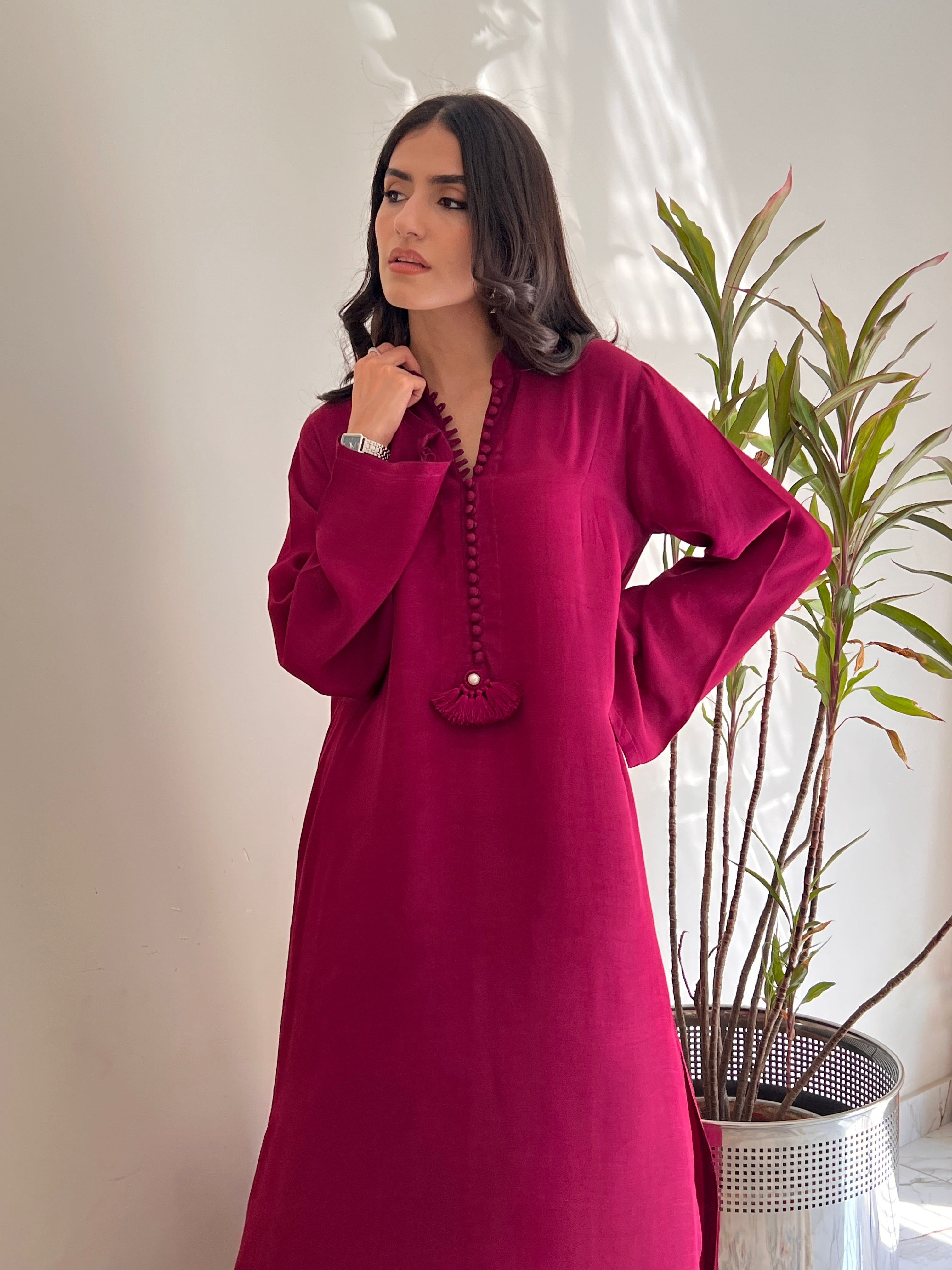 Deep Plum Silk Solid 2PC Set