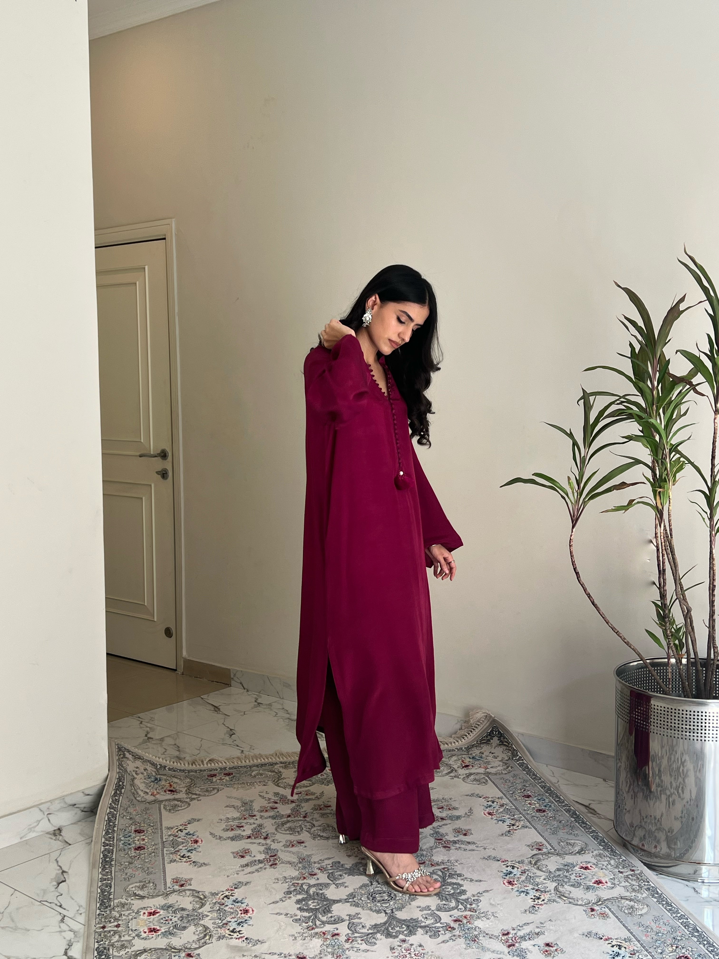 Deep Plum Silk Solid 2PC Set