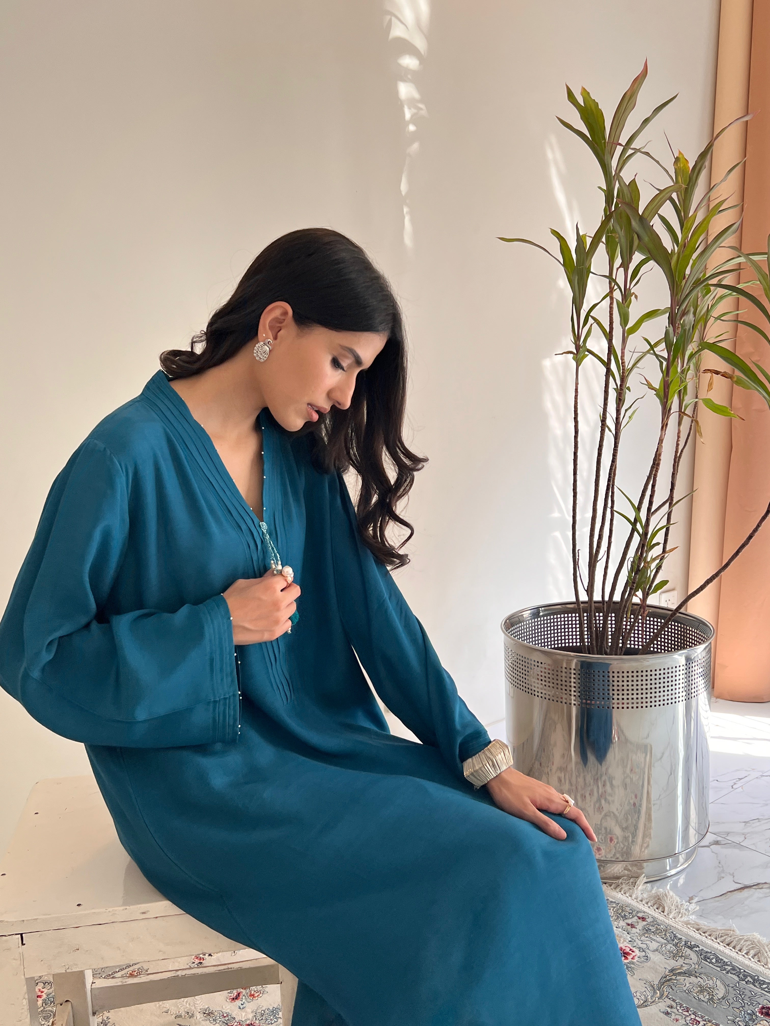 Teal Silk Solid 2PC Set
