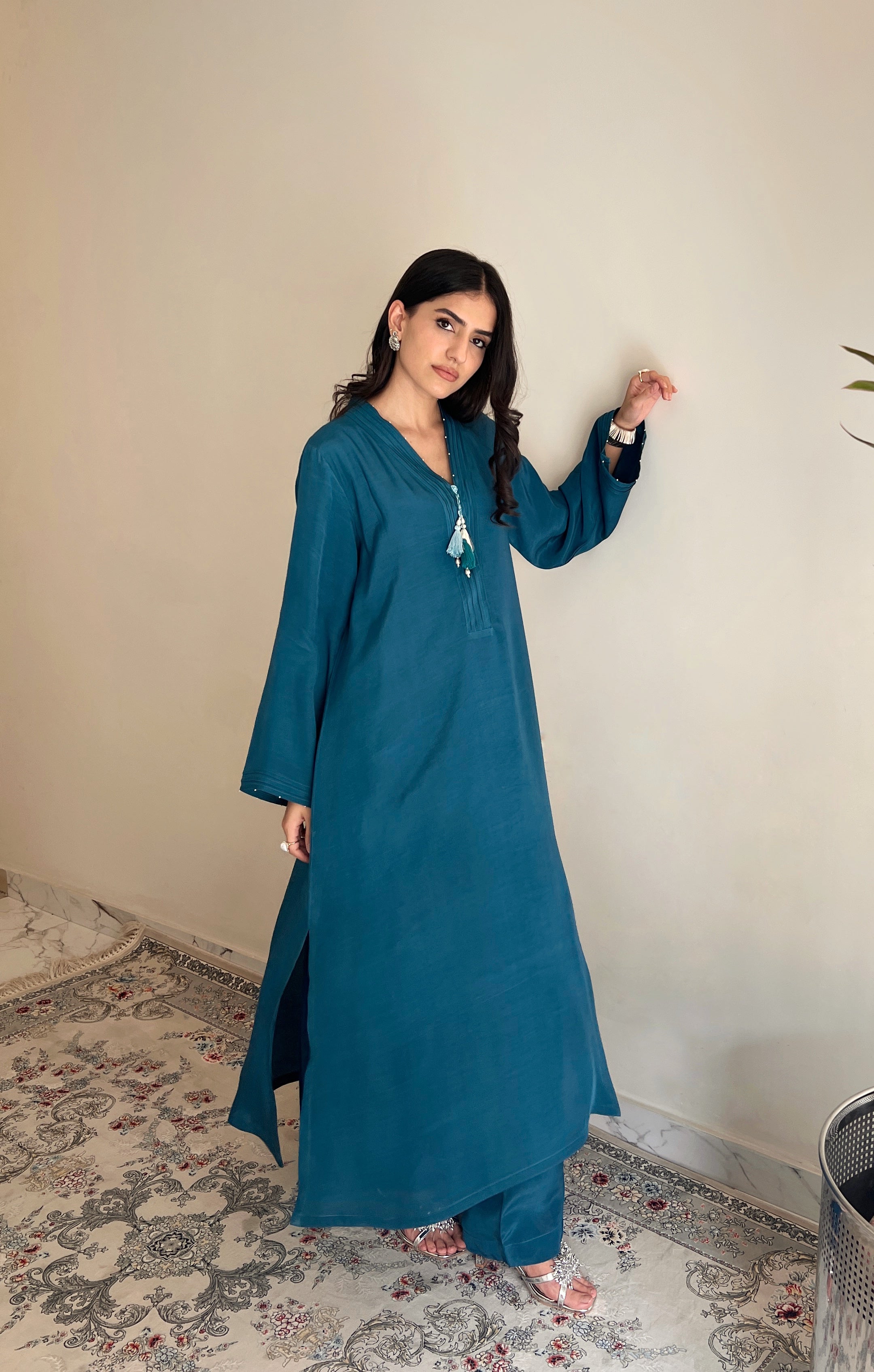 Teal Silk Solid 2PC Set