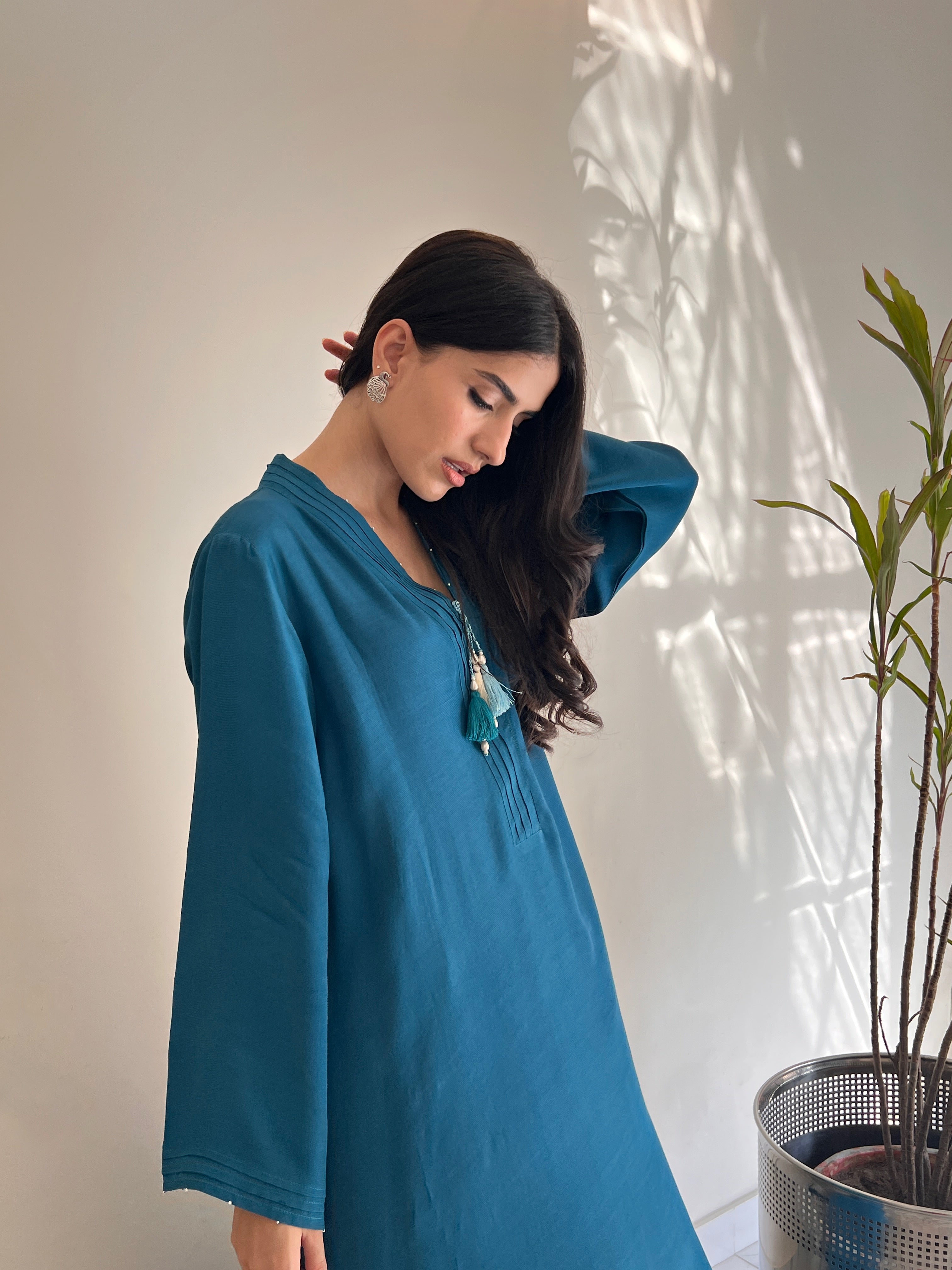 Teal Silk Solid 2PC Set