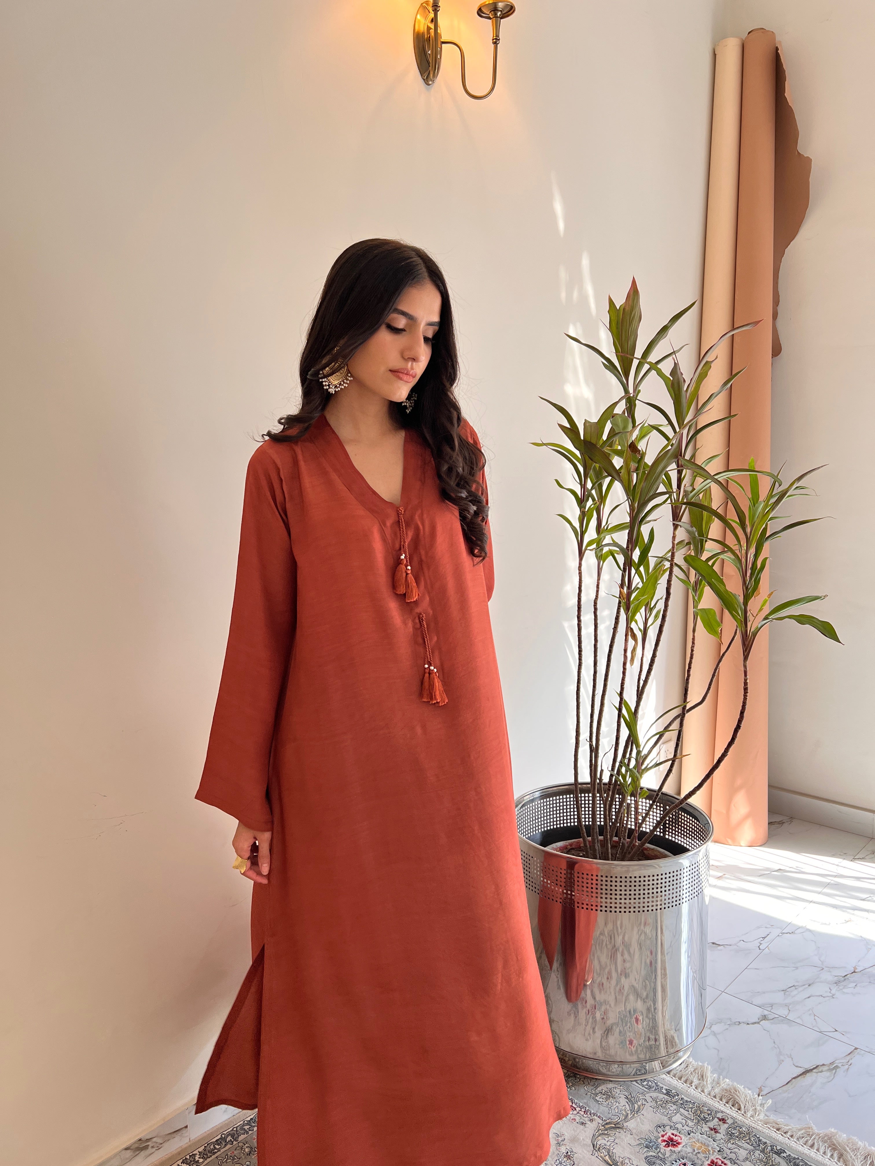 Terracotta Silk Solid 2PC Set
