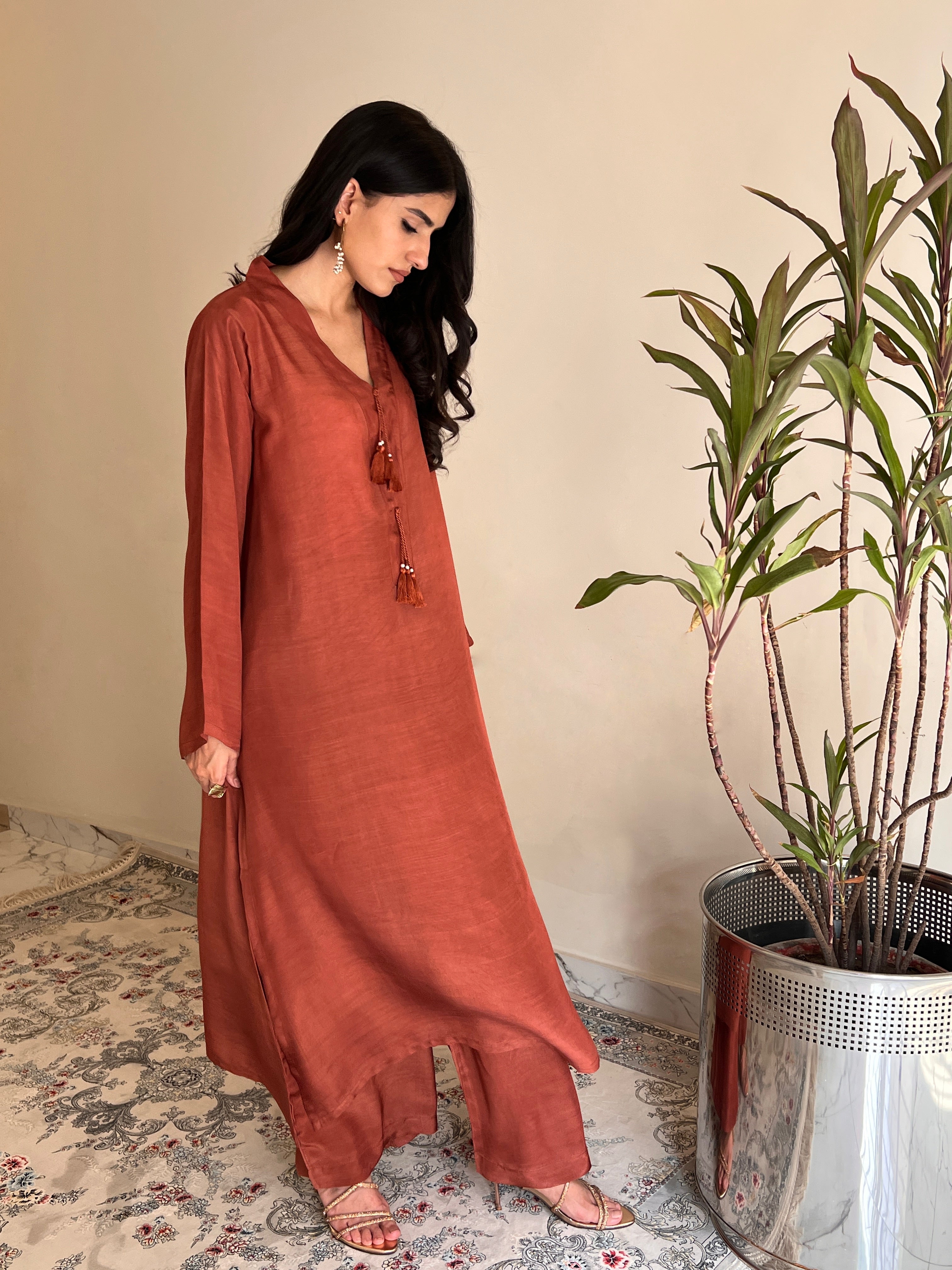 Terracotta Silk Solid 2PC Set